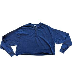 Garage Navy Blue Cropped Long Sleeve Shirt - Women's Small